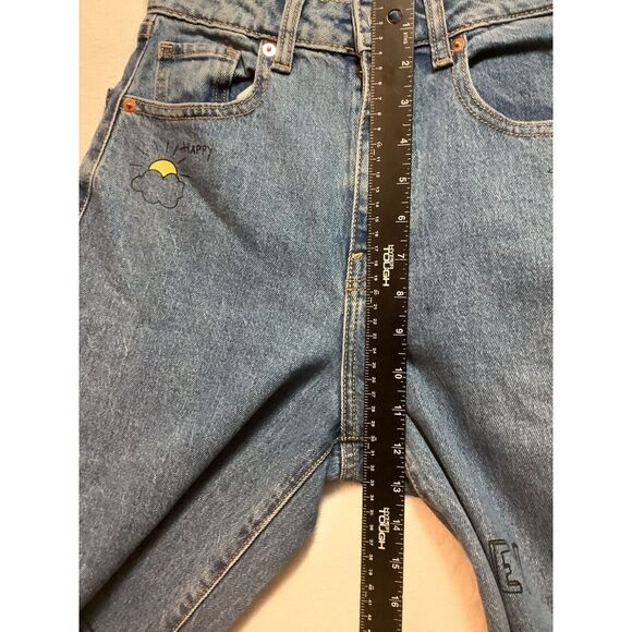 Wild Fable Womens ankle jeans size 00/24 with wide leg graphic design streetwear - Picture 4 of 10